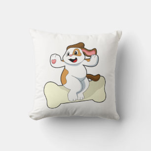 Dog with Bone Throw Pillow
