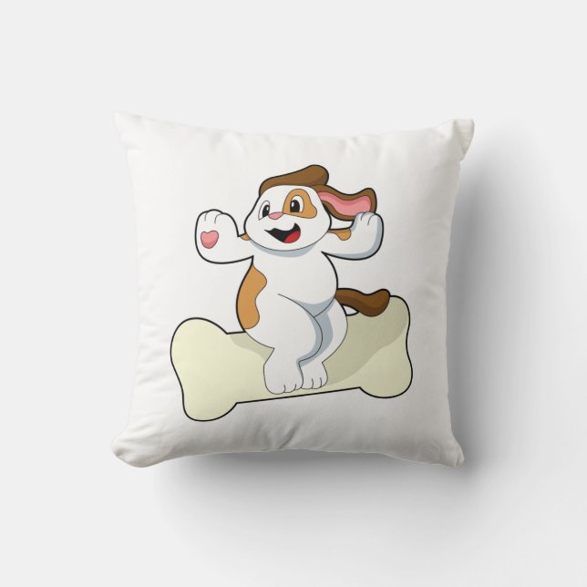 Dog with Bone Throw Pillow (Front)