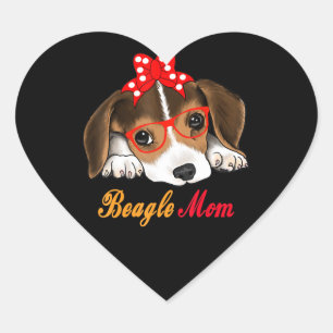 Dog With Bow Tie And Sunglass Funny Beagle Mom Heart Sticker