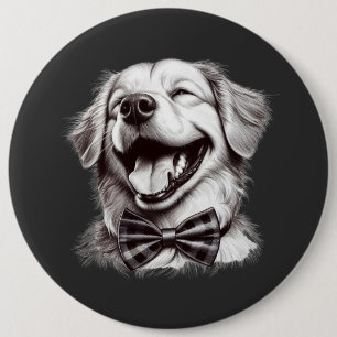 dog with bow tie laughing 6 inch round button