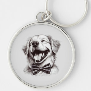 dog with bow tie laughing keychain