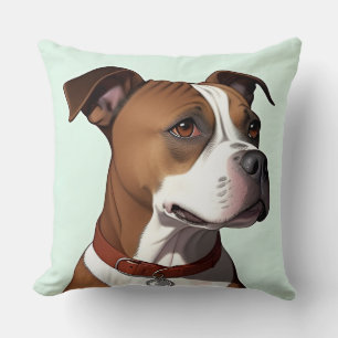 Dog With Brown and White Coat and Collar Throw Pillow