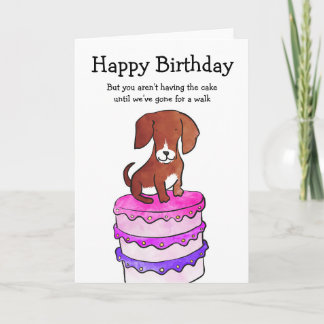 Dog with cake birthday card