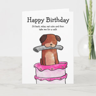 Dog with cake birthday card