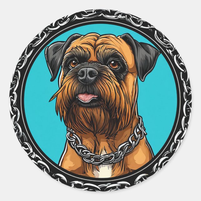 Dog with Chain Collar and Bold Background Classic Round Sticker (Front)