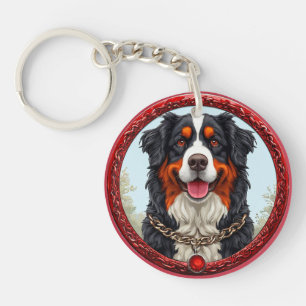 Dog with Chain Collar and Bold Background Keychain
