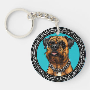 Dog with Chain Collar and Bold Background Keychain