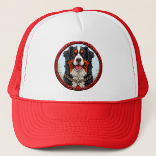 Dog with Chain Collar and Bold Background Trucker Hat
