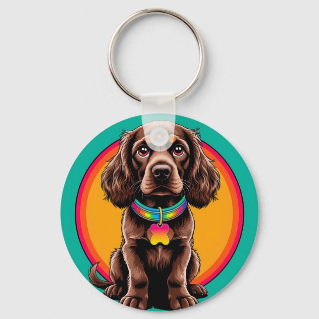 Dog with Colourful Collar Inside Decorative circle Keychain (Front)