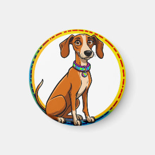 Dog with Colourful Collar Inside Decorative circle Magnet