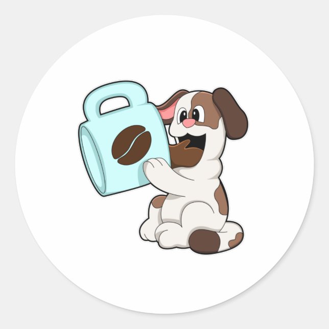 Dog with Cup of Coffee Classic Round Sticker (Front)