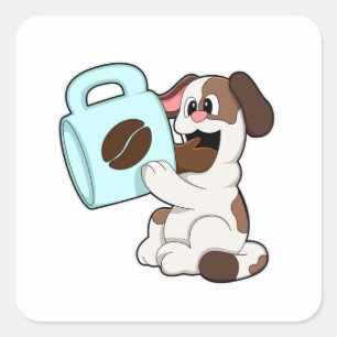Dog with Cup of Coffee Square Sticker