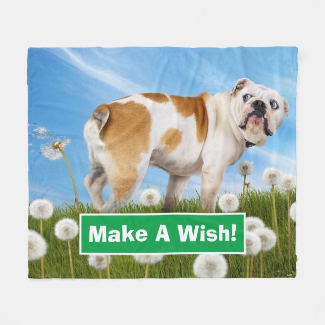 Dog With Dandelion Fleece Blanket (Front (Horizontal))