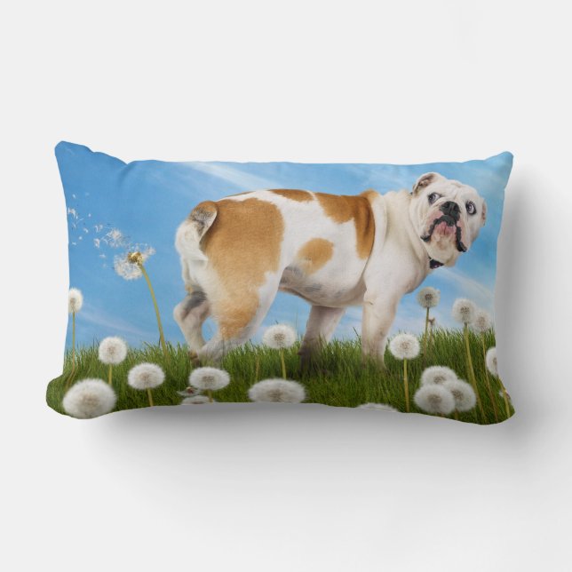 Dog With Dandelion Lumbar Pillow (Front)