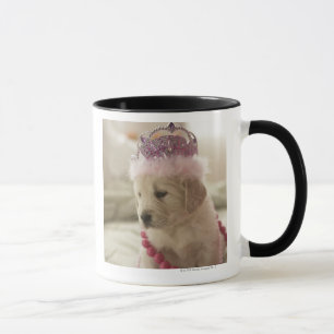 Dog with decorations on bed mug