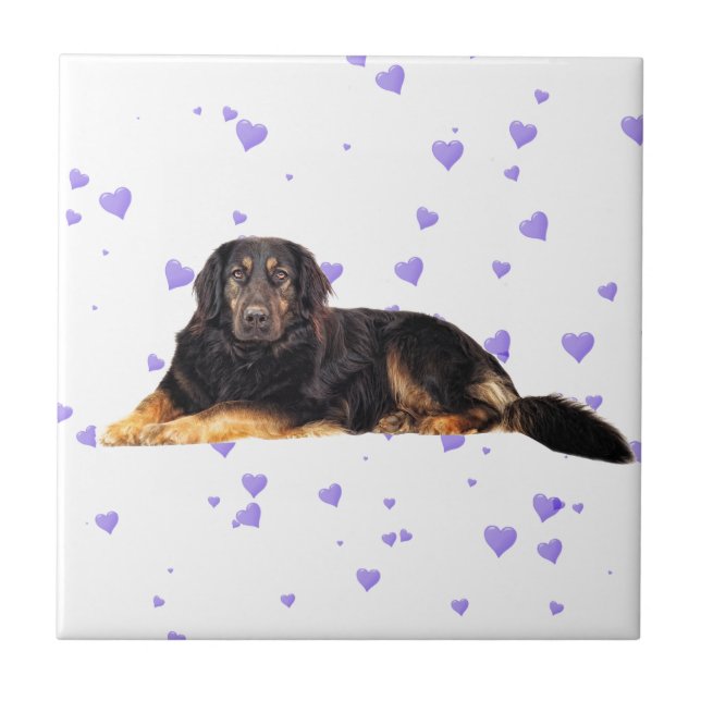 Dog with Falling purple Hearts Tile (Front)