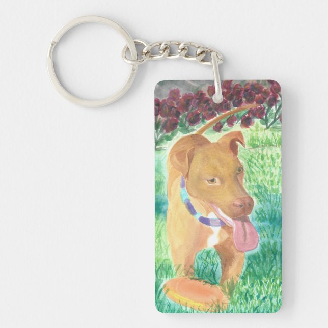 Dog With Frisbee and Roses Keychain (Front)