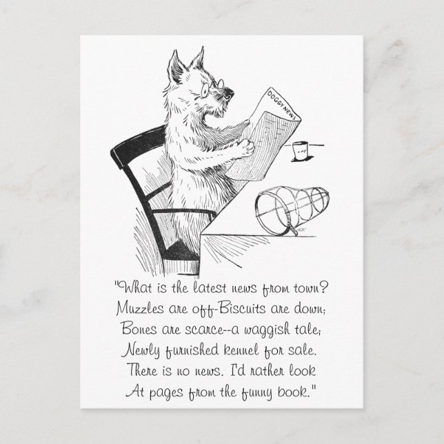 Dog With Glasses Reads the Paper Postcard (Front)