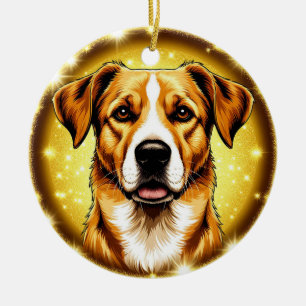 Dog with Golden Background Ceramic Ornament