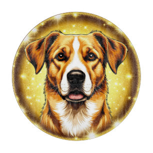 Dog with Golden Background Cutting Board