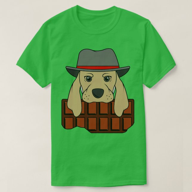 Dog with Hat and Chocolate T-Shirt (Design Front)