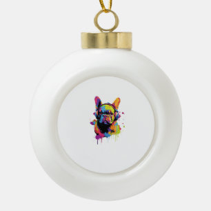 Dog with Headphones Colourful Ceramic Ball Christmas Ornament