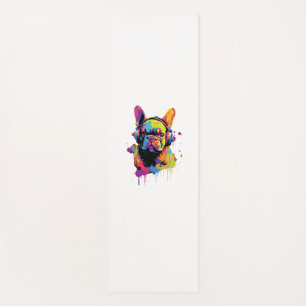 Dog with Headphones Colourful Yoga Mat