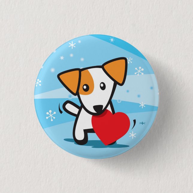 dog with heart in snow 1 inch round button (Front)