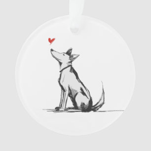 Dog with Heart – Minimal Love Animal Sketch Ornament