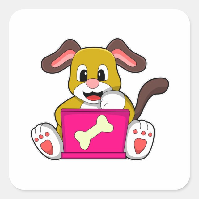 Dog with Laptop Square Sticker (Front)