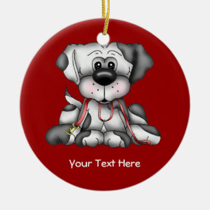 Dog With Leash (Customizable) Ceramic Ornament