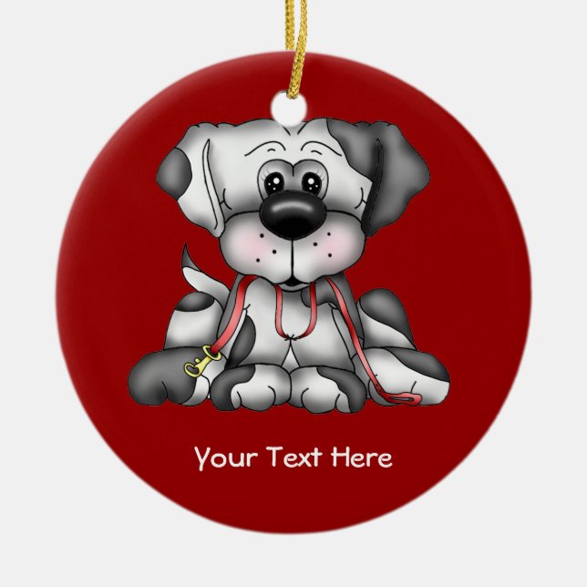 Dog With Leash (Customizable) Ceramic Ornament (Front)