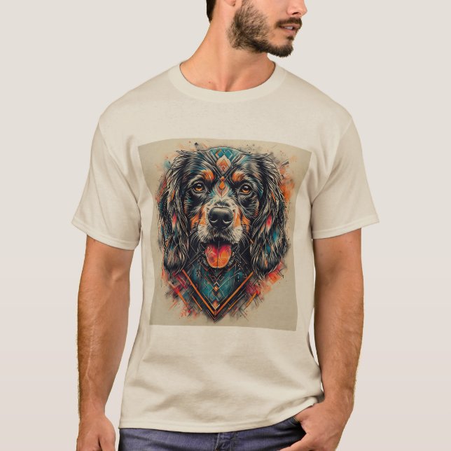 Dog with Modern Abstract Design T-Shirt (Front)