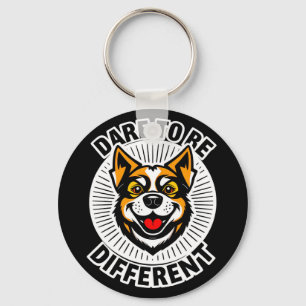 Dog with Motivational Text "Dare to Be Different" Keychain
