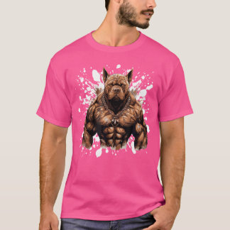 Dog With Muscles Pit Workout Gym Bodybuilding T-Shirt