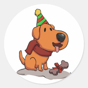 Dog with party hat cartoon choose back colour classic round sticker