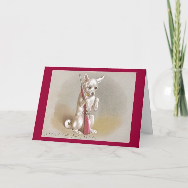 Dog with Rifle Victorian Christmas Holiday Card (Front)