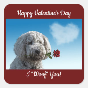Dog With Rose Valentine Square Sticker