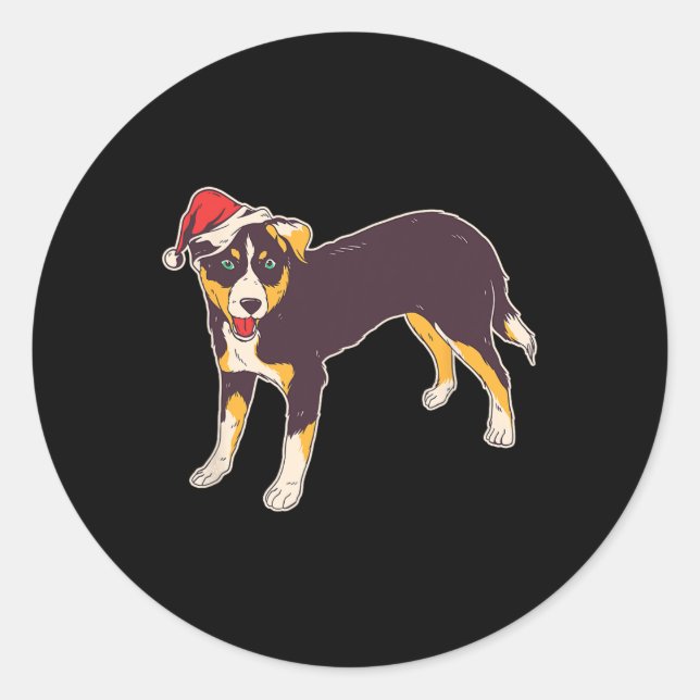 Dog With Santa Hat - Funny Christmas  Classic Round Sticker (Front)
