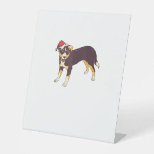 Dog With Santa Hat - Funny Christmas  Pedestal Sign