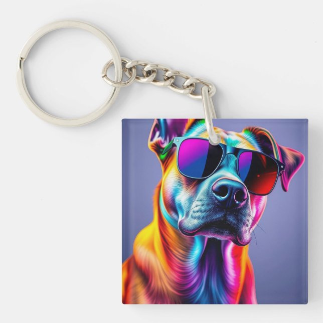 Dog with sunglasses keychain (Front)