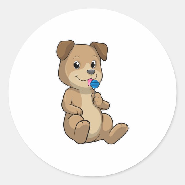 Dog with Sweets Lollipop Classic Round Sticker (Front)
