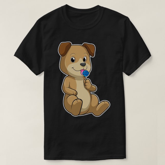 Dog with Sweets Lollipop T-Shirt (Design Front)