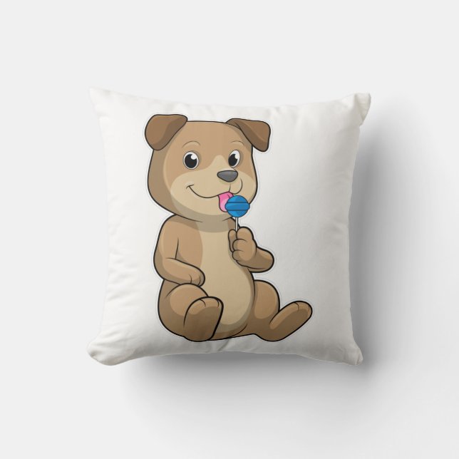 Dog with Sweets Lollipop Throw Pillow (Front)