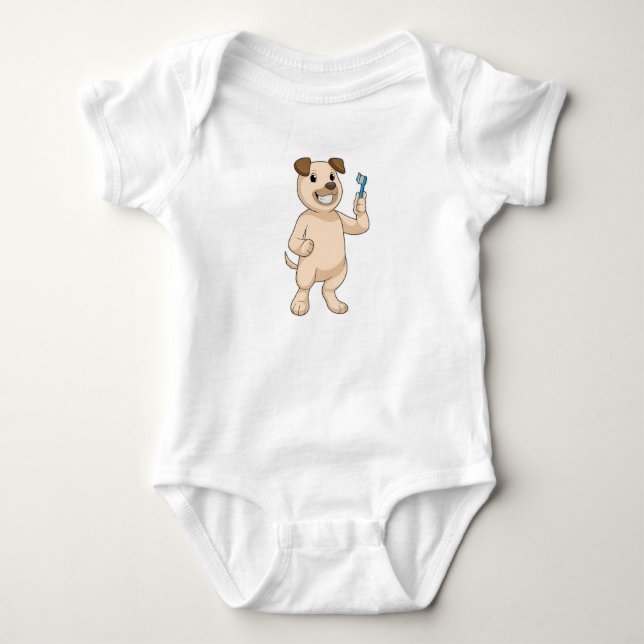 Dog with Toothbrush Baby Bodysuit (Front)