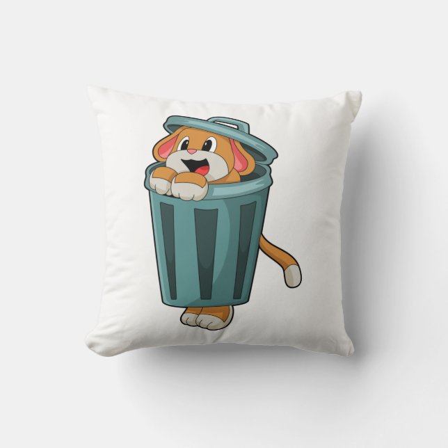 Dog with Trashcan Throw Pillow (Front)