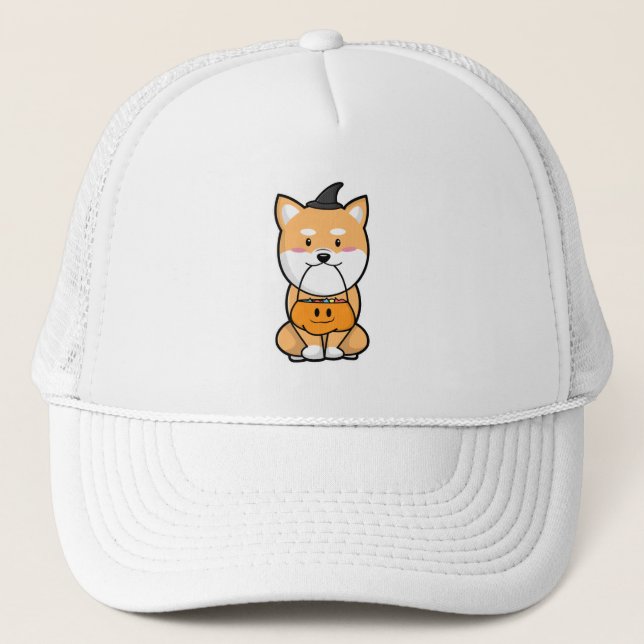 Dog with Trick or Treat Trucker Hat (Front)