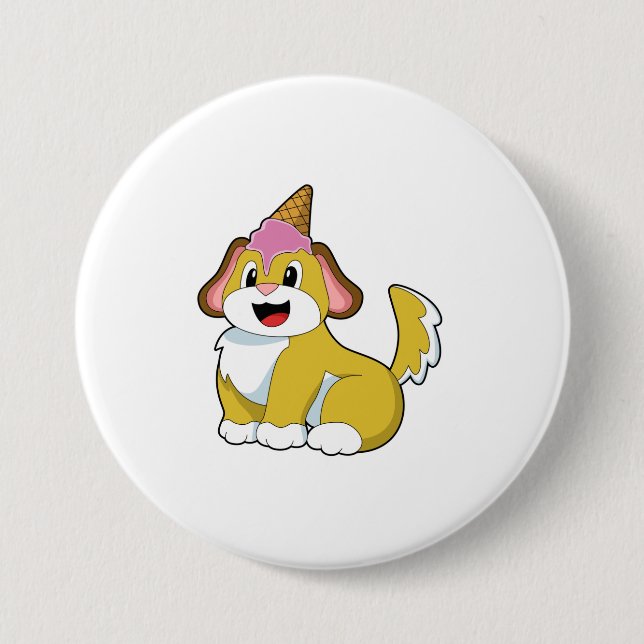 Dog with Waffle ice cream 3 Inch Round Button (Front)