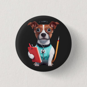 Dog Working as Nurse, Dog Wearing Nurse uniform 1 Inch Round Button