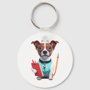 Dog Working as Nurse, Dog Wearing Nurse uniform Keychain